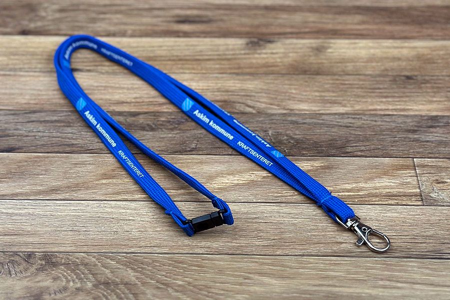 blauwe buisvormige lanyards met 2-kleurige bedrukking